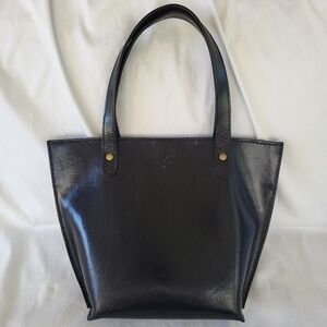 Vintage Black Leather Bucket Bag Mini Tote Dual Top Handles
